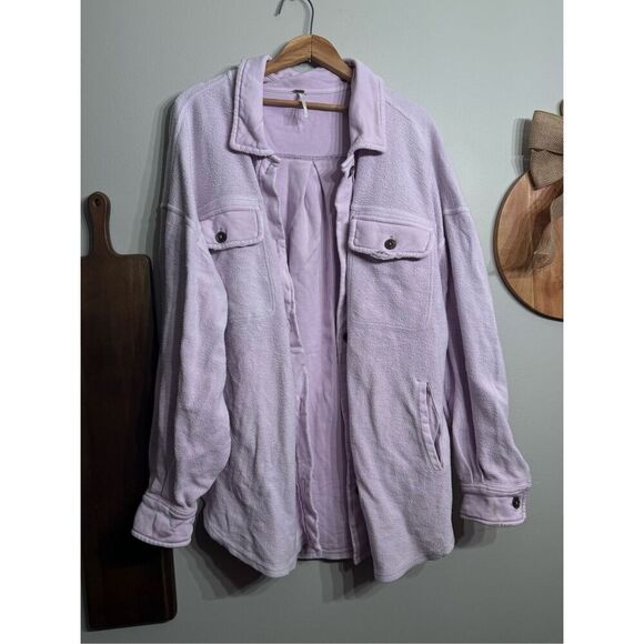 Free People Womens Lilac Ruby Shirt Fleece Button Down Shacket Jacket Large - Picture 2 of 9